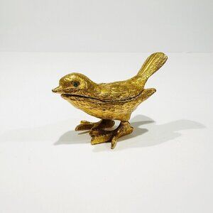 Vintage Florenza Gold Tone Bejeweled Eyes Bird Pill Trinket Box